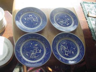4 Royal China " Blue Willow " 6 1/4 Inch Bread Plates,  Blue,  Willow Ware,  Ex