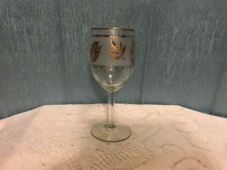 Vintage Libbey Glass Frosted Gold Leaf Stemmed Wine Glass