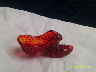 Fenton Art Glass Ruby Red Hobnail Shoe With A Cat Head