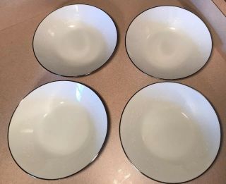 Set Of 4 Noritake Reina China 6450q Coupe Soup Bowls 7 3/8 " White Floral/silver