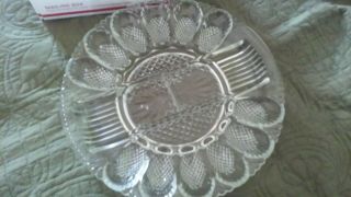 Vintage L.  E.  Smith Heritage Clear Glass Deviled Egg Dish And Relish Tray