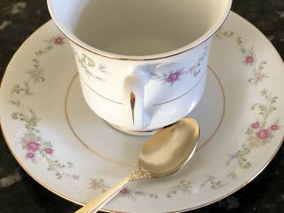 Lynns Fine China Tea Cup Set W/ Spoon Pink Yellow Floral Gold Trim Summerland 3