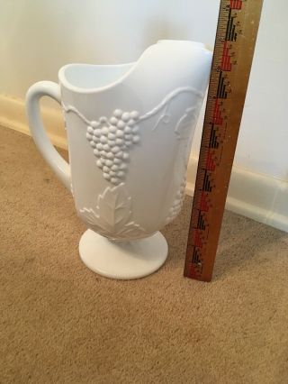 VINTAGE FOOTED MILK GLASS WATER PITCHER GRAPE and Leaf PATTERN 4