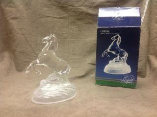Vintage Cristal D’ Arques Clear Glass Rearing Horse On Base Figurine