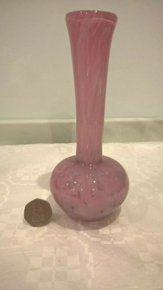 Mdina Tall Glass Vase.  Pink Mottled Pattern.  Signed.