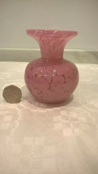 Mdina Small Glass Vase.  Pink Mottled Pattern.  Signed.