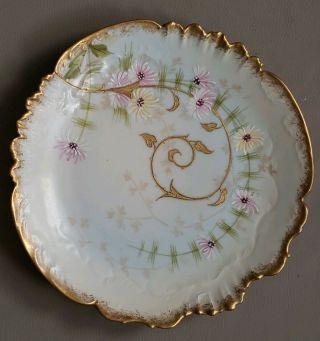 Ls&s Antique Limoges France Plate Hand Painted Floral Wisteria Gold Porcelain