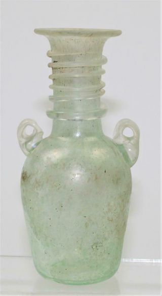 Very Fine Unique Vintage Opaque Italy Murano Glass Spiral Neck Twin Handle Vase