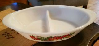 Vintage Glasbake Oval Divided Casserole Baking Dish Milk Glass Midcentury Mcm