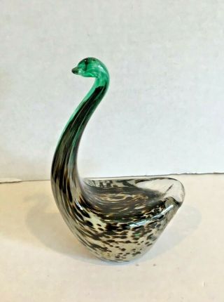 Avondale Art Glass Swan Paperweight Figure Brown Speckled Label Vintage Britain