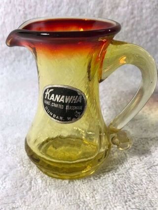 Vintage Kanawha Hand Crafted Glassware Amber Yellow Miniature Pitcher