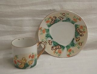 Vintage E - 895 by Inarco Japan Demitasse Cup & Saucer Set w Yellow Baby Chicks 2