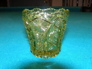 Vintage Crystal Green Art Glass Vase W/ Cut Trimmed Edge