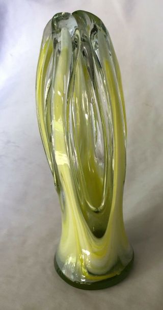 Antique Mid Century Murano Glass Vase From Italy Yellow Green Vintage Sculpture 2