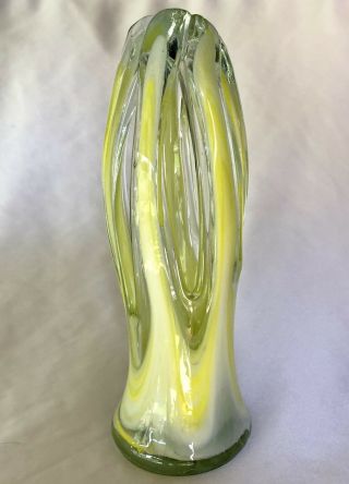 Antique Mid Century Murano Glass Vase From Italy Yellow Green Vintage Sculpture 4