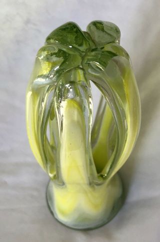 Antique Mid Century Murano Glass Vase From Italy Yellow Green Vintage Sculpture 5