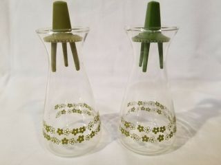 Vintage Pyrex Salt And Pepper Shakers Clear With Green Flowers