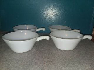 4 Vintage White Anchor Hocking Fire King Milk Glass Handle Soup Chili Bowls