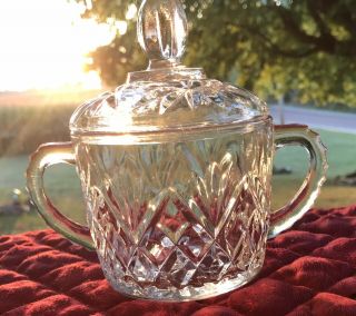 Vintage Clear Glass Sugar Bowl With Lid