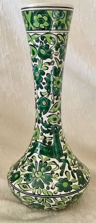 Vintage Greek Hand Made Neofitoy Keramik Faliraki - Rodos Vase Stag & Flowers 9 "