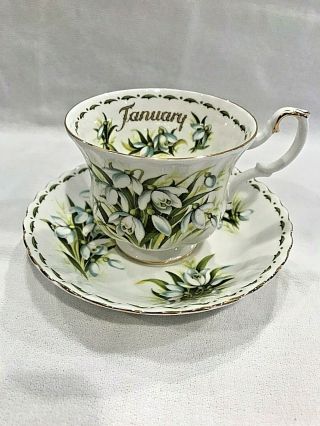 Royal Albert Flower Of The Month Series January Snowdrops Tea Cup Saucer Set
