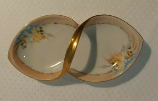 R S Germany Hand Painted Colorful Flowers Gold Looped Handle Dish