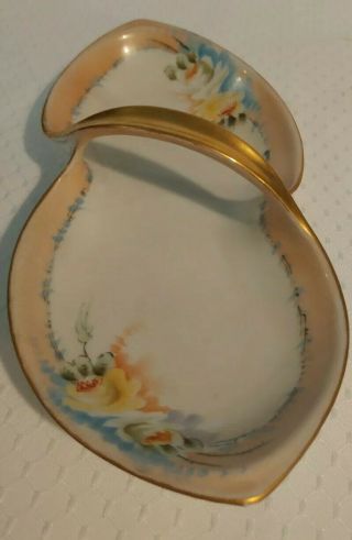 R S GERMANY HAND PAINTED COLORFUL FLOWERS GOLD LOOPED HANDLE DISH 2