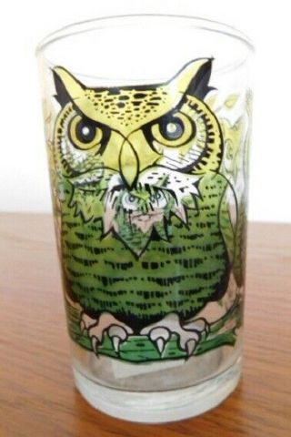 Libbey Vintage Clear Juice Glass With Yellow Fade To Green Owls