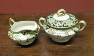 Vintage Nippon Hand Painted Creamer And Sugar Bowl With Lid