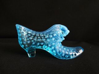 Fenton Glass Co.  Blue Opalescent Cat Head Slipper Shoe As Found