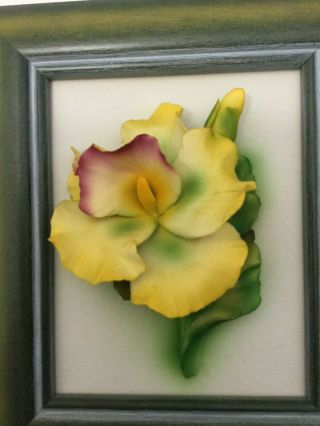 Fabar Capodimonte Porcelain Flower In Frame Orchid Wall Hanging 7 " X 6 "