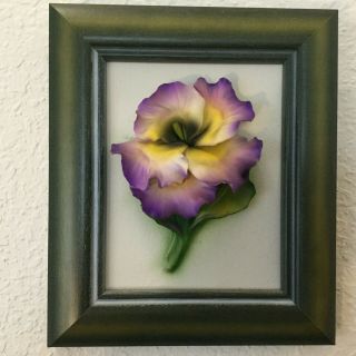 Fabar Capodimonte Porcelain Flower In Frame Violet Wall Hanging 7 " X 6 "