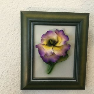 Fabar Capodimonte Porcelain Flower In Frame Violet Wall Hanging 7 