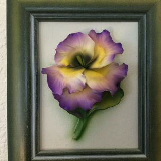 Fabar Capodimonte Porcelain Flower In Frame Violet Wall Hanging 7 