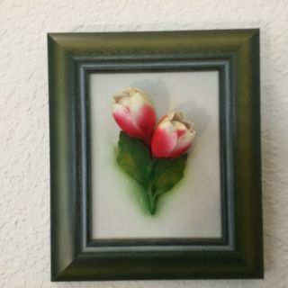 Fabar Capodimonte Porcelain Flower In Frame Tulip Wall Hanging 7 " X 6 "