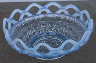 Imperial Glass Katy Blue Button And Cane Lattice Opalescent Bowl 5 7/8 " Diameter