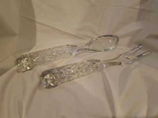 Anchor Hocking Vintage Wexford Clear Glass Salad Fork And Spoon Serving Set
