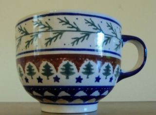 Boleslawiec Polish Pottery Large Coffee Soup Mug Breakfast Pine Trees Boughs Sta