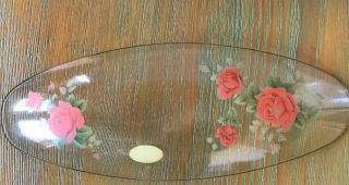 Vintage 1950s Fiesta Glass Ware Oval Red Rose Dish 35cm Long Hand Made England