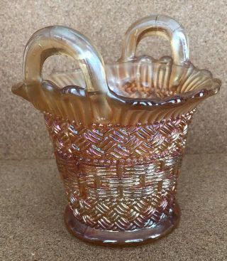Antique Marigold Carnival Glass Basket 5 - 1/4”