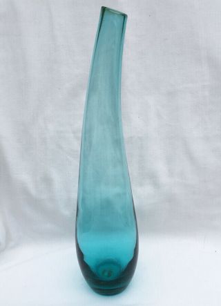 Art Glass Handmade Vase Blue Green Bud Teardrop Leaning