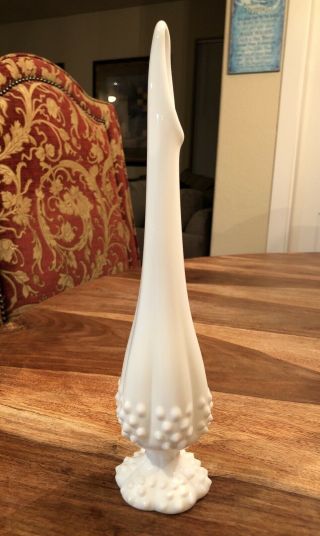 Vintage Fenton Hobnail Milk Glass Swung Bud Vase Scalloped Footed