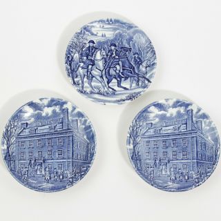 Sweet Set Of 3 Liberty Blue Historical Colonial Scenes Mini Collectors Plates 4 "