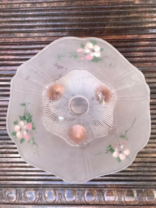 Vintage Pink Satin Frosted Depression Glass Hand Painted 3 Footed Bowl
