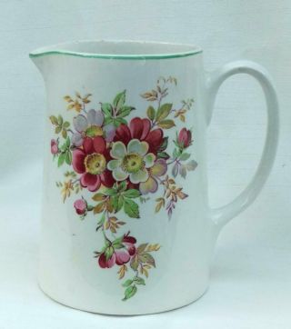 Vintage Antique English Floral Milk Pitcher Staffordshire Pottery England