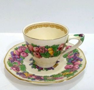 Vintage Crown Ducal Florentine Tea Cup/ Saucer Fruit And Floral Design England