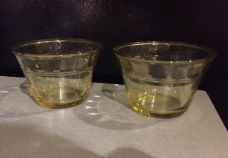 Set Of 2 Vintage Amber Gold Ramekin Glass Custard Cups Bowls Scalloped Edge