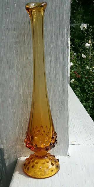 Vintage Fenton Amber Stretch Hobnail Glass Bud Vase - 10 " Tall