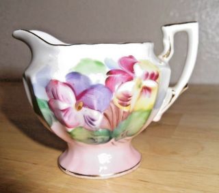 Vintage Hand Painted China Ceramic Creamer Pitcher Takiro Japan Floral chip 5
