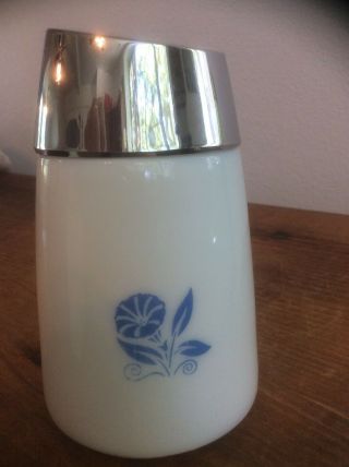 Vintage Blue Cornflower Morning Glory White Milk Glass Sugar Shaker Dispenser